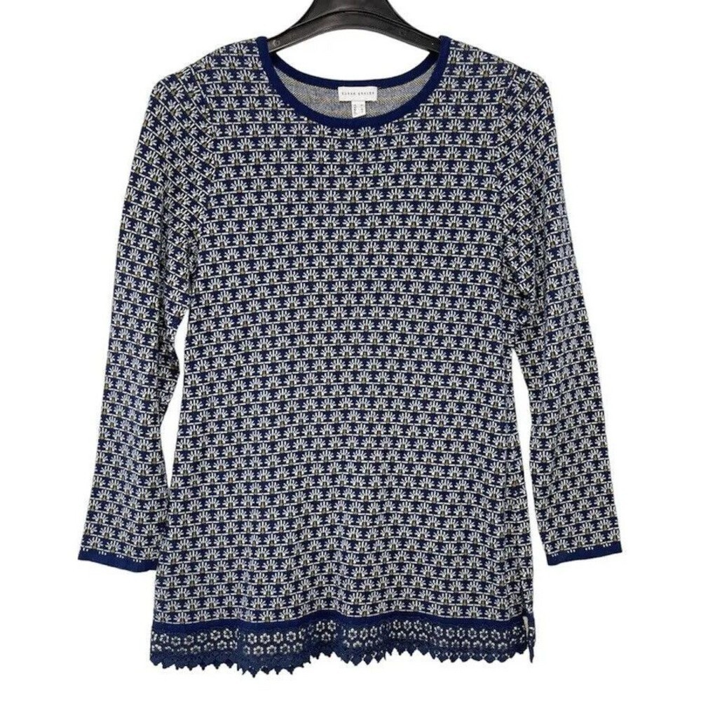 Susan Graver Women Medium Blue Cotton Blend Floral Pattern Long Sleeve Knit - Picture 10 of 10